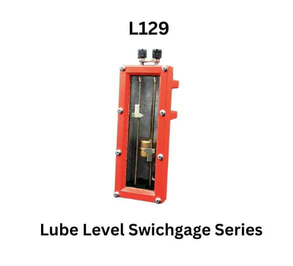 L129 Lube Level Swichgage Series - Red oil level monitoring device for lubrication systems